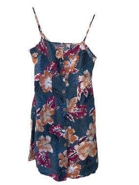 Y2K Roxy Floral Sundress Tropical Empire Waist Mini Dress Beach Vacation Medium